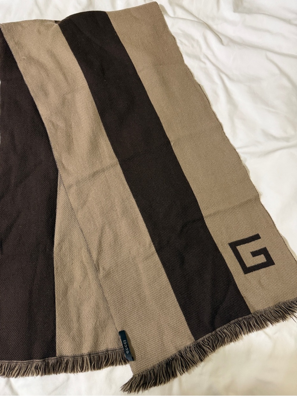 Gucci Brown and Tan Striped Wool Scarf (final sale)